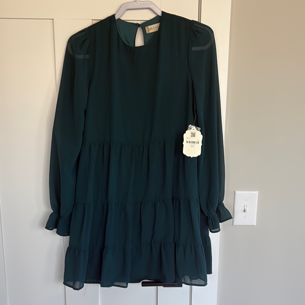 Altar'd State Green Tiered Ruffled Long Sleeve Dress